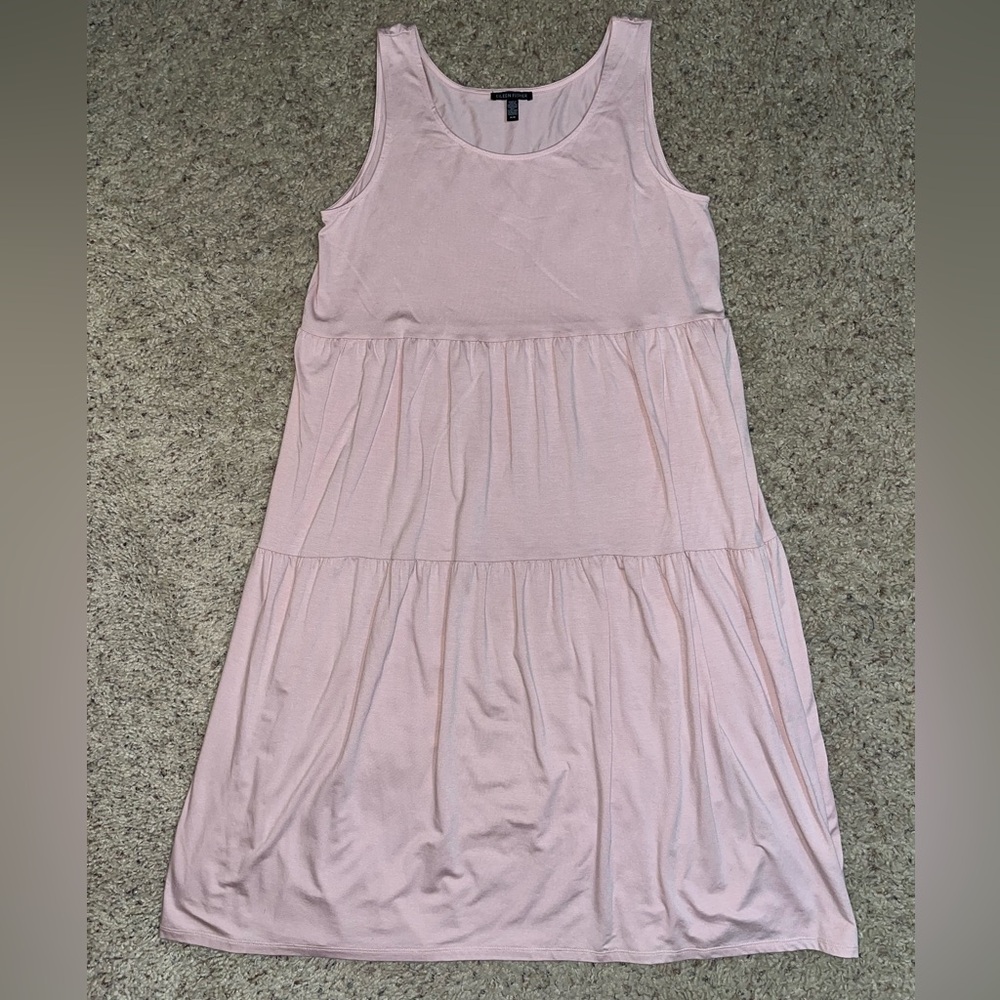 EILEEN FISHER PINK FINE JERSEY TIERED SLEEVELESS STRETCH MAXI DRESS / MEDIUM - Picture 5 of 8
